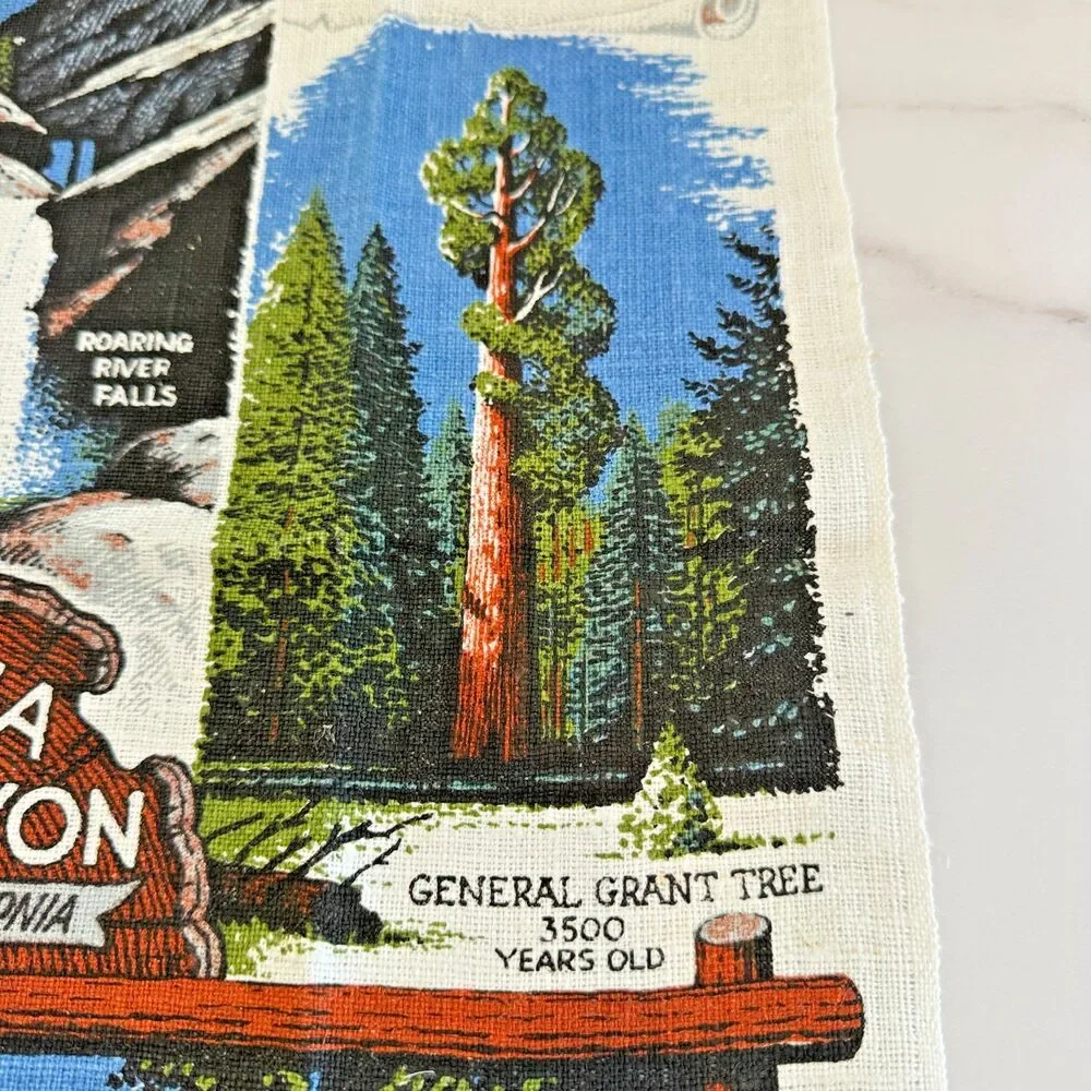 Vintage KayDee Linen‎ Tea Towel Sequoia Nat Park CA Handprint Vintage Souvenir